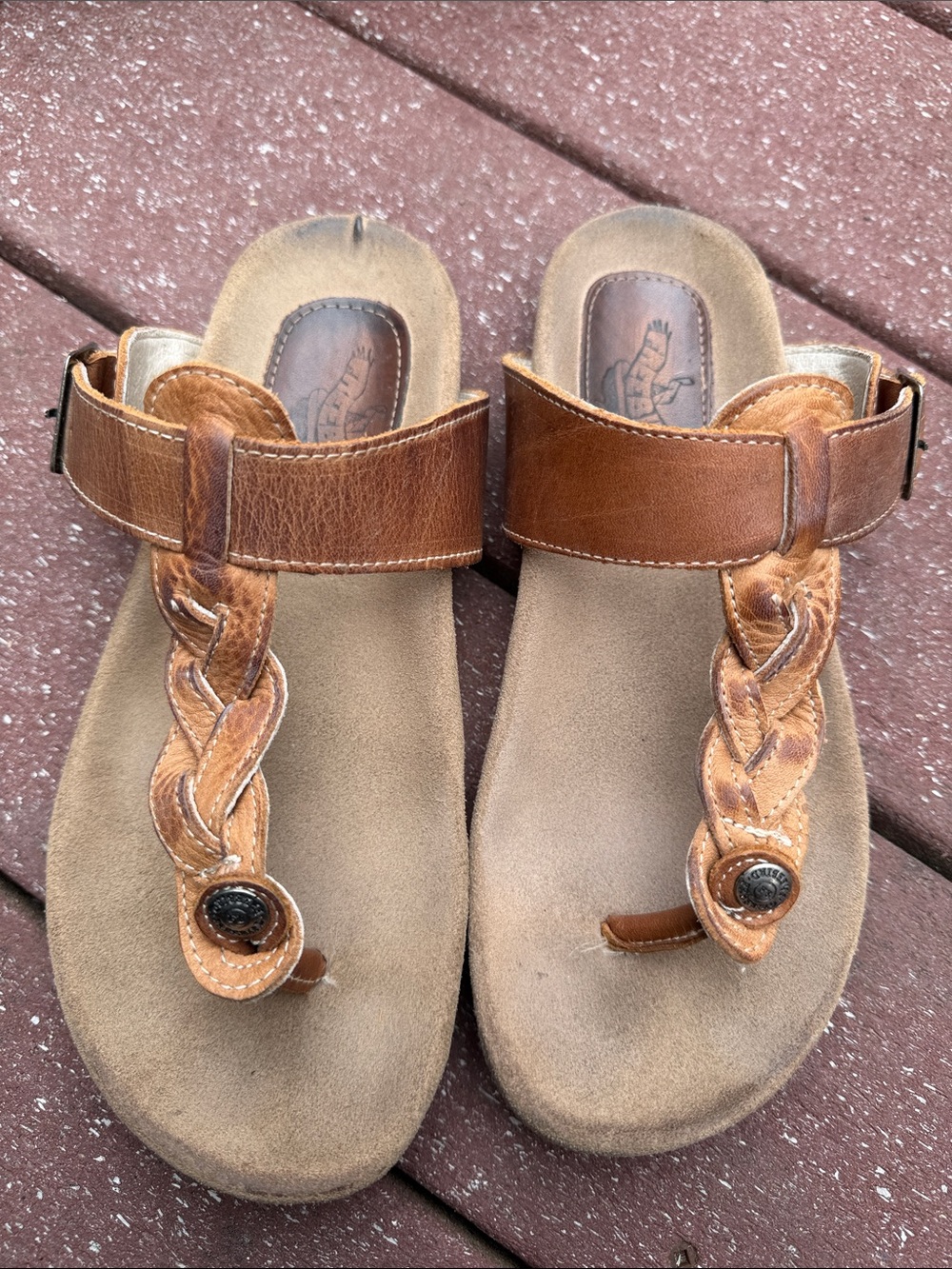 freebird Braided Brown Leather Toe-Post Sandals